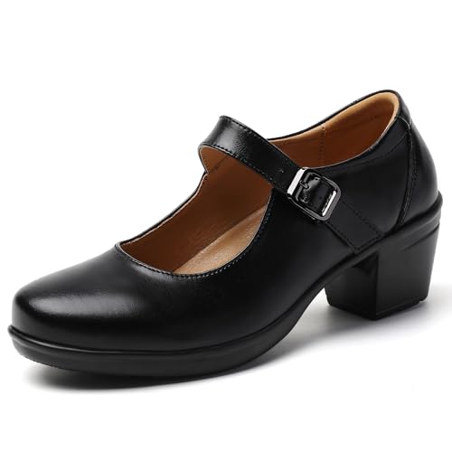 IUY Mary Jane Shoes Women Closed Toe Black Heels Comfortable Dress for Women Platform Mary Janes Dressy Women's Pumps Business Casual Ladies Dressy Flight Attendant Work Office Shoes Size 6