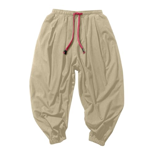 DuDubaby Hippie Pants for Man Harem Cotton Baggy Pant Beach Yoga Casual Drop Crotch Trouser