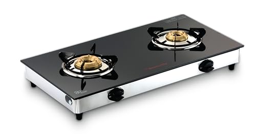 Butterfly Radiant Jumbo 2 Burner Gas Stove | Tri-pin Brass Burners for Efficient Cooking | 6mm Toughened Glass | Detachable...