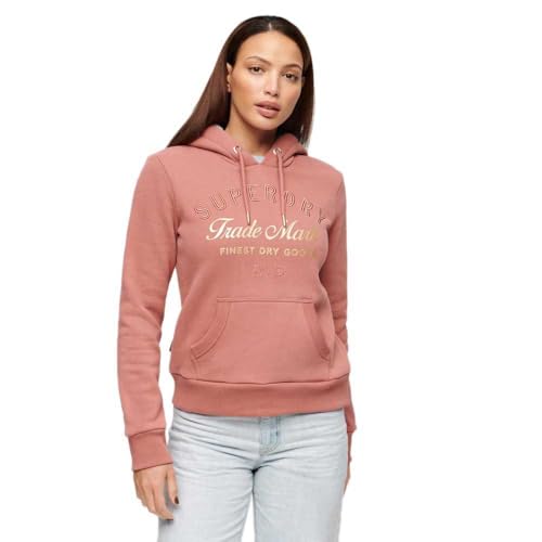 Superdry Damen Luxe Hoodie mit Logo in Metallic-Optik Verwelktes Rosé 36