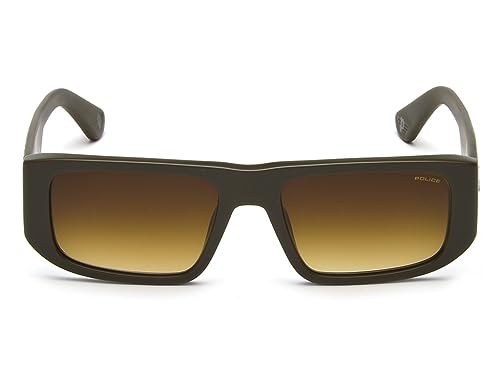 Image of POLICE | 100% UV protected | Unisex | Large | Full Rim | Rectangular | Frame: Shiny Dark Olive Polycarbonate | Lens: Brown Gradient CR39