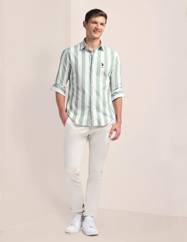 Image of U.S. Polo ASSN. Striped Regular Fit Cotton Shirts for Men - 100% Cotton, Full Sleeve Mens Casual Shirts