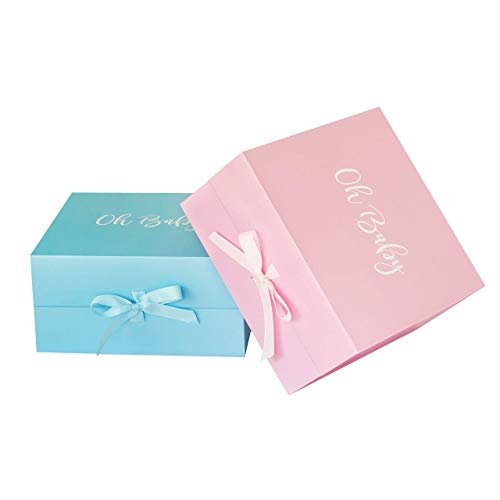 Oh Baby Shower Box With Ribbon & Magnetic Closure - Doubles As Baby Keepsake Boxes With Lids - 12 X 12 X 6 In. Light Pink Or Blue Baby Boxes For Baby Shower With 'Oh Baby' In White Mj Green Events #TOP5