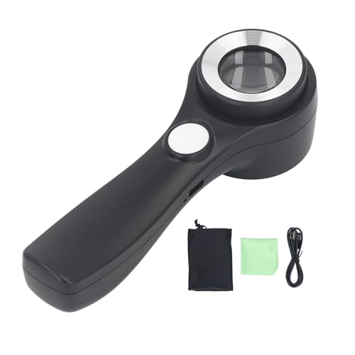 Handlupe, 60-Fach Beleuchtete Lupe, USB Wiederaufladbar, LED-Lupe mit LED-Licht für Erkundungsbeobachtungen Im Freien, Touch-Schalter-Design