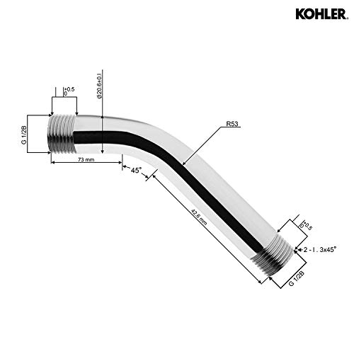 Kohler Complementary Shower Arm for Bathroom with Escutcheon - Silver with Chrome Finish - Shower Head Extension Arm - Corrosion Resistant Shower Arm Mount - Perfect Water Flow Position 99054IN-CP