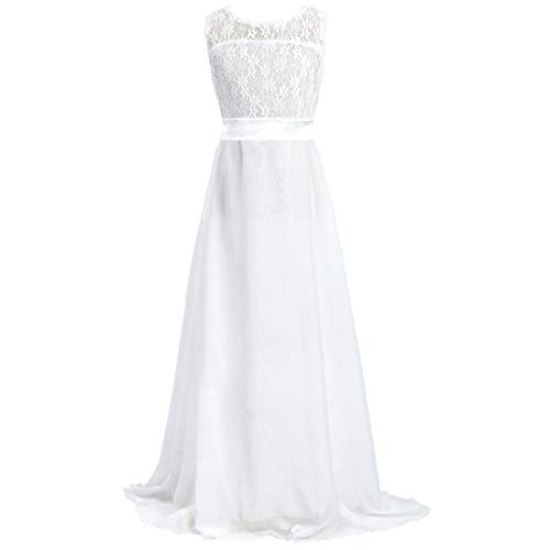 Discoball Niñas Encaje Vestido de Gasa Vestidos de Novia (Longitud de Suelo Vestido Largo Vestido de niña de Flores de Boda de Dama (10 Colores, Edad 5 u0096 64years) (7-8 Años, Weiß)