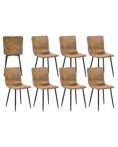 Xinyvee Lot de 8 chaises de salle à manger, de salon, aspect daim, marron, rembourrées, design vintage, pieds en métal, étroites