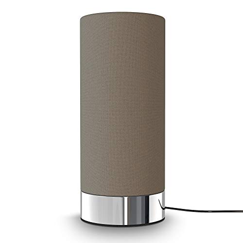 B.K.Licht I lampe de table tissu taupe I fonction dimmable tactile I gradable sur 3 niveaux I douille E14 I socle chromé I sans ampoule