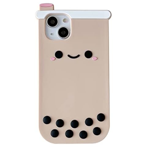 Caseative Cute Cartoon 3D Bubble Tea Silicone Soft Compatible with iPhone Case (White,iPhone 12 Pro Max) Cover
