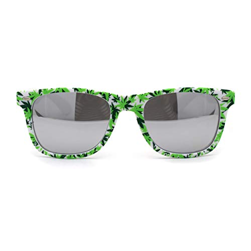 Marijuana Pot Leaf Print Hipster Horn Rim Plastic Retro Sunglasses2