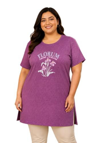Image of RYSH Women's All-Over Printed Cotton Plus Size Longline T-Shirt with Pockets