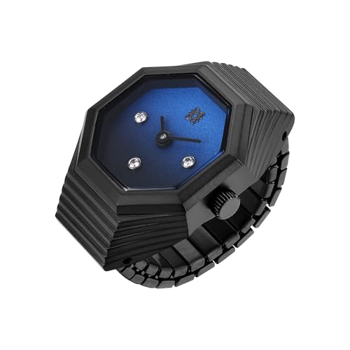 PASCAL Fresno Octagonal Watch Ring for Men, Stainless Steel Finger Watch with Gradient Black and White Dial, Minimalist Design, Quartz Movement, Sapphire Crystal, Adjustable Band, Gifts for Men