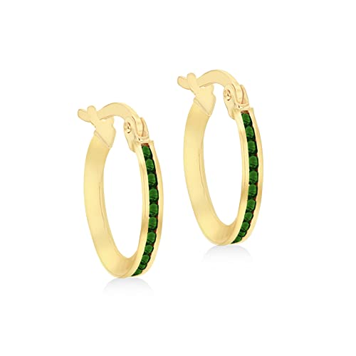 Créoles slim en or jaune 9 ct avec CZ verts 14 mm Carissima