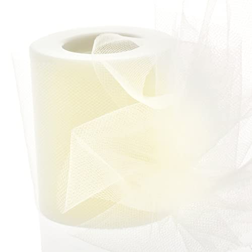 Image of 3 inch Premium Tulle Fabric Roll for Crafts, Wedding, Party Decorations, Gifts - Lt. Ivory 100 Yard Spool