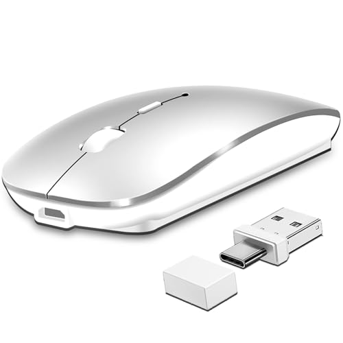Wireless Mouse Bluetooth 5.2 & 3.0 + USB & USB-C 2.4 GHz Receiver- Rechargeable Mice for Macbook Pro/Air/iPad/Laptop/Chromebook/Computer/Android tablet Compatible with TypeC & usb Port Devices