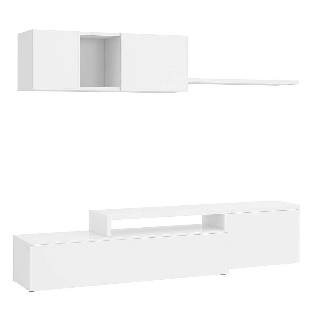 Arreditaly Parete Attrezzata Mobile Soggiorno TV con Mensola Pensile Salotto Legno Base Televisione Sala da Pranzo Design Moderno Modulare Reversibile Adelaide 201 x 41 x 44 Cm (Bianco)