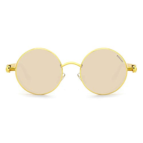 Image of RONSOU Steampunk Style Round Vintage Polarized Sunglasses Retro Eyewear UV400 Protection Matel Frame