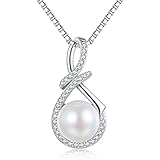Dickbe Pearl Necklaces for Women with Infinity Design Pearl Pendant Necklace Sterling Silver Box Cha