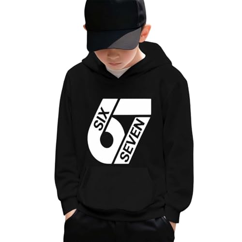 67 Slogan Theme Print Christmas Hoodies Kids Casual Long Sleeve Pullover Sweatshirt Funny Xmas Six Seven Jumper Boys Fashion Street Hoodies Novelty Holiday Tops for Kids (A01-Black, 8-10 Years)