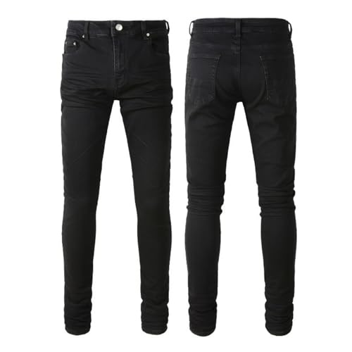 Jeans Pants Trousers Denim Men Black Trendy Street Stretch Slim Fit Commuter Casual Small Foot(Black,33)4