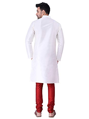 Image of HUZUR Men's Silk Solid Straight Long Kurta Pyjama Set| Ethnic Wear