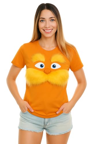ComfyCamper Orange Mustache Costume T Shirt Halloween Holiday Teens Adults Tshirt for Men Women Small