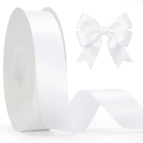 KINGLAKE White Satin Ribbon - 1 Inch x 50 Yards White Silk Ribbon for Gift Wrapping Wedding Ribbons for Bouquets Crafts Bridal Shower Baby Shower Birthday Graduation Leis Christmas Decor