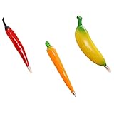 Bolígrafos de frutas artificiales, bolígrafos, plátano artificial, zanahoria, pimienta, escritura, frutas, verduras, imanes para nevera, 3 uds.