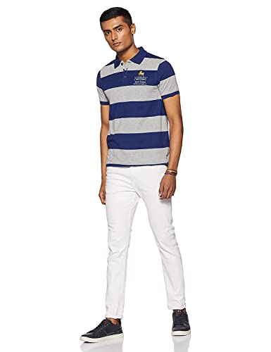 Image of Deniklo Men's Cotton Rich Half Sleeve Regular Fit Striped Polo T-Shirt (Available in Plus Size)