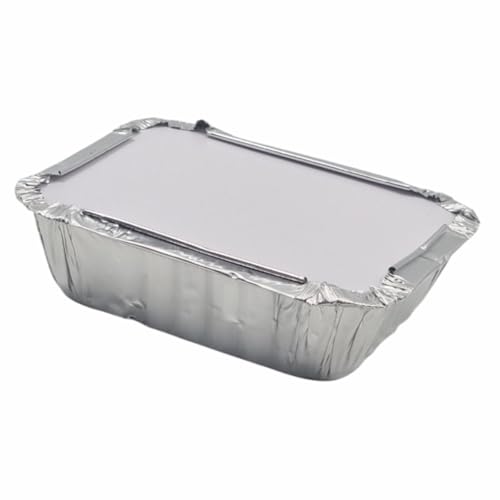 schone Recipientes de aluminio medianos con tapas, paquete de 12 bandejas de almacenamiento de alimentos, aptas para congelador y horno, 138 x 112 x 38 mm