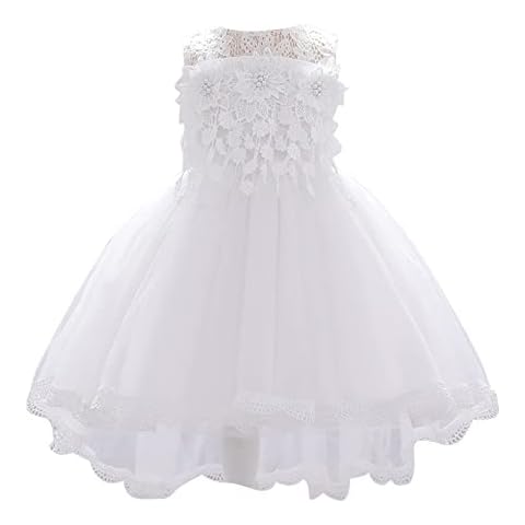 inlzdz Baby Mädchen Kleider mit Baumwollhose Taufe Kleid Festlich Hochzeit Partykleid Sommer Prinzessin Blumenmädchenkleid Gr.62-92 Weiß B 74-80 Cover