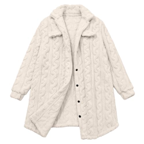 XOGWVJ Womens Fleece Jacket Sherpa Long Coat Button Down Fuzzy Teddy Textured Lapel Collar Winter Casual Outerwear 2026 Fall Jackets for Women 2026 Beige S - image 5
