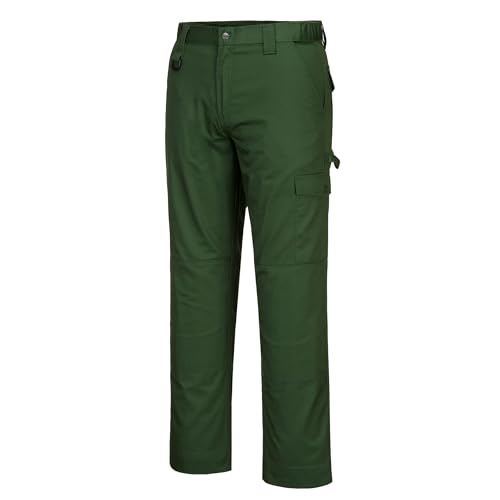 Portwest CD884 Super Work Trousers Durable Sitewear Kneepad Pockets Safety Cargo Pants Adjustable Fit Multi Function Construction Modern Workwear, Forest Green, Short, 32