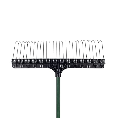 Rake 55-inch Lightweight Fiberglass Handle, 21-inch Head, Durable Steel Tines for Gardening, De-Thatching or Professional Landscaping - Green (6-Pack)