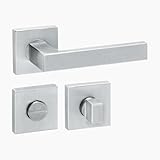 Diseño moderno: nuestro pomo de puerta tiene un pomo rectangular de acero inoxidable con muelle de retención en rosetas cuadradas que le da a tu hogar un aspecto moderno. (2 unidades como par en el paquete)