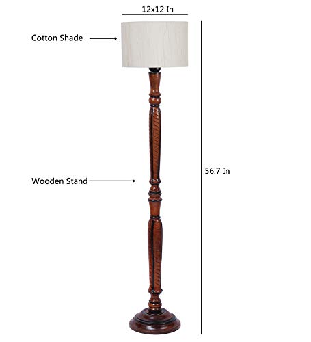 Image of Devansh Off-White Cotton Wooden Floor Lamps