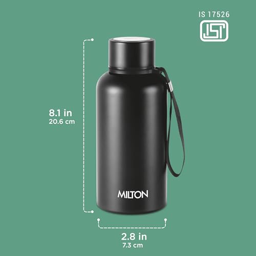 Image of Milton Aura 500 Thermosteel Water Bottle 500 ml, 24 Hr Hot and Cold I Leak Proof Lid, ISI Certified I Vacuum Insulated I for Office, Gym, School I Black