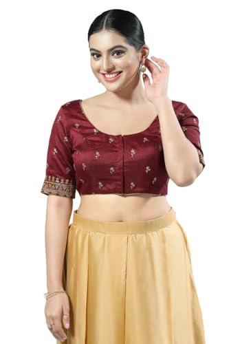 Image of Vamas Women's Silk Padded Self Design Half Sleeve Readymade Saree Blouse (X-1166.ELB)