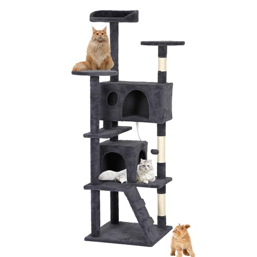 Image of BestPet | 62 inch Cat Tree Tower | Dark Gray | Sturdy Multi-Level Cat Tree
