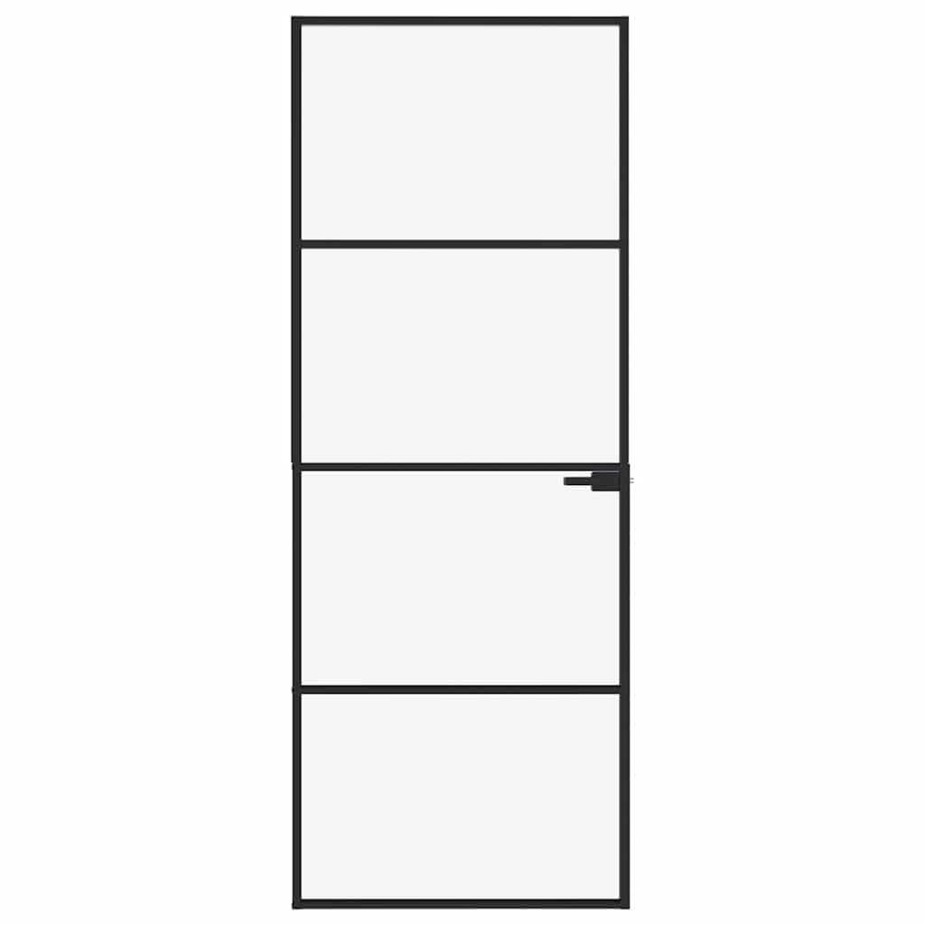 Porte d intérieur Noir 76x201,5 cm Trempé verre aluminium fin