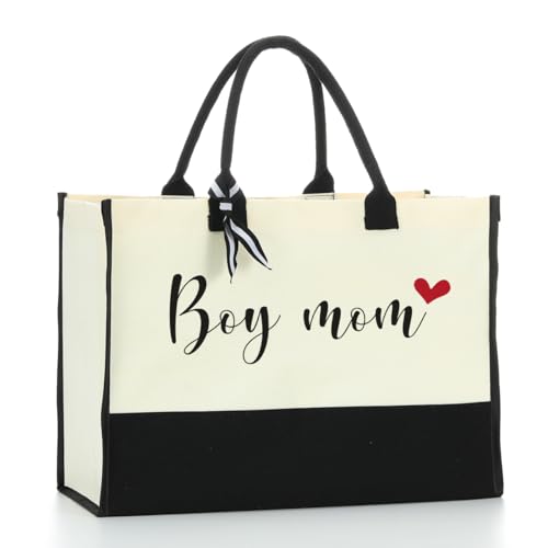 Boy Mom Gifts Canvas Tote Bag Mothers Birthday Gifts Mothers Day Gifts Large Waterproof Collapsible Beach Bag Handbag Shoulder Bag for Beach Travel Camping Gifts for Women Mom Mother Christmas