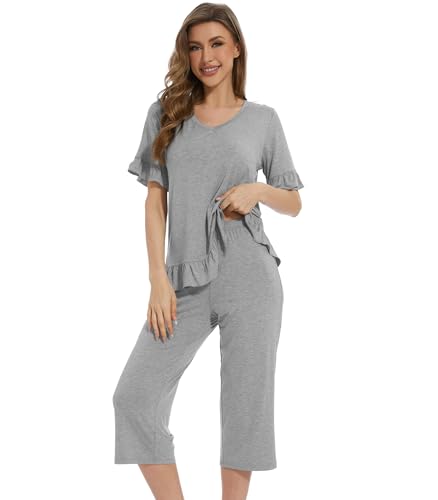 Pyjama en viscose de bambou femme court ensemble nuit fluide gris taille M