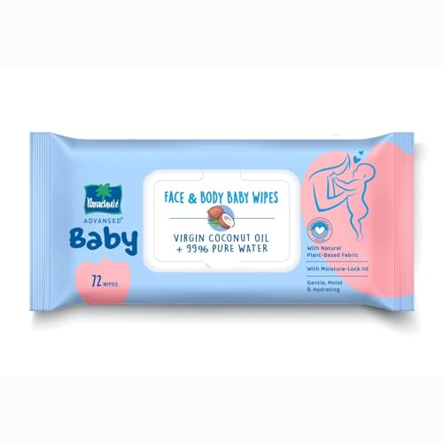 Image of Parachute Advansed Baby | Face & Body Baby Wipes | With Virgin Coconut Oil & 99% Pure Water | Hypoallergenic, Dermatologically Tested & pH Balanced | Moisture-lock Lid | 72 wipes
