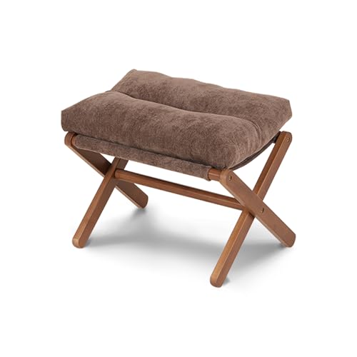 Baveke Ottoman Foot Rest- Bamboo Foldable Stool Foot Stools Small Ottman with Upholstered & X Legs Folding Stool for Makeup Bedroom and Living Room FSC-Certified (Small Brown)