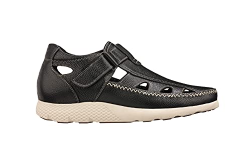 CALTO Men's Invisible Height Increasing Elevator Shoes - Black Premium Leather Lightweight Fisherman Sandals - 2.8 Inches Taller - K2132 - Size 9 D(M) US2