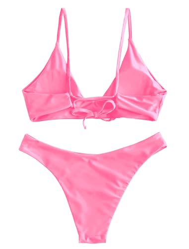 Image of ZAFUL Women's Tie Back Padded High Cut Bralette Bikini Set Two Piece Swimsuit