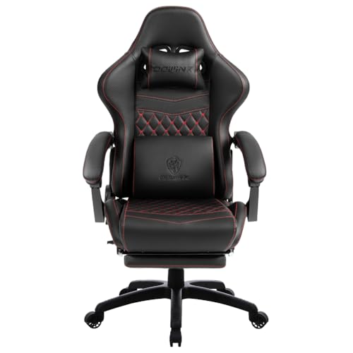 Image of Dowinx Gaming Chair Big and Tall, Ergonomic Game Chair for Adults with Footrest and Massage Lumbar Support, High Back Computer Gamer Chair PU Leather, 350Lbs, for Office, Home, Black