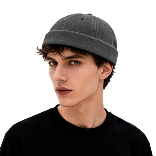 Image of Classic Vintage Style Solid Color Sailor brimless Skull hat Casual Washed Cotton Rolled Cuff Harbour Hat
