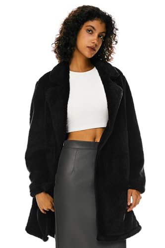 Orolay Women's Winter Fuzzy Fleece Jacket Long Sleeve Lapel Open Front Cardigan Faux Fur Coat with Pockets