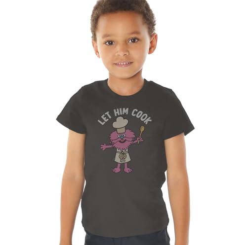 Sesame Street Gonger Let Him Cook Kids T Shirt (3) for Toddler Boys and Girls, Charcoal